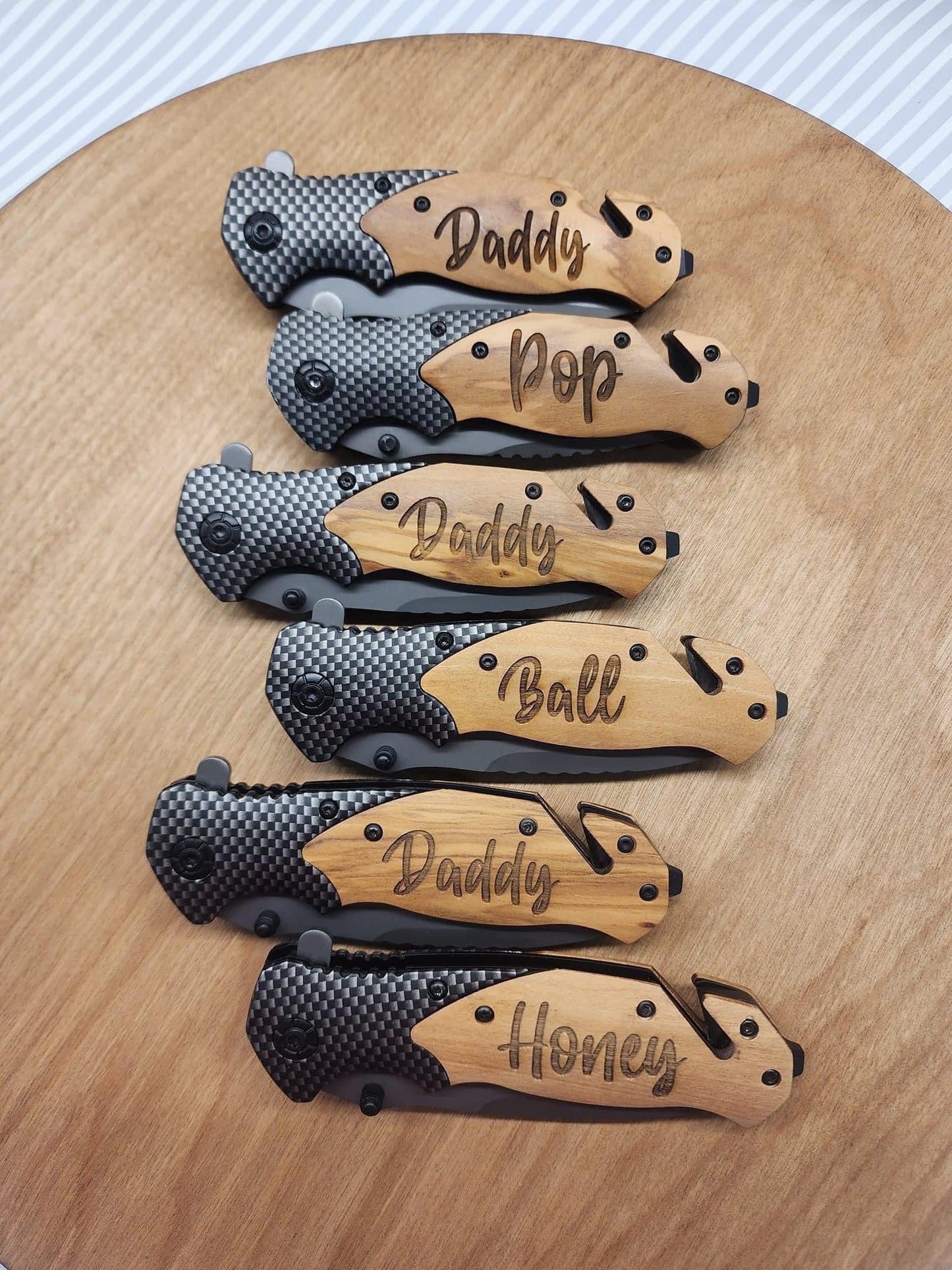 Engraved pocket knives
