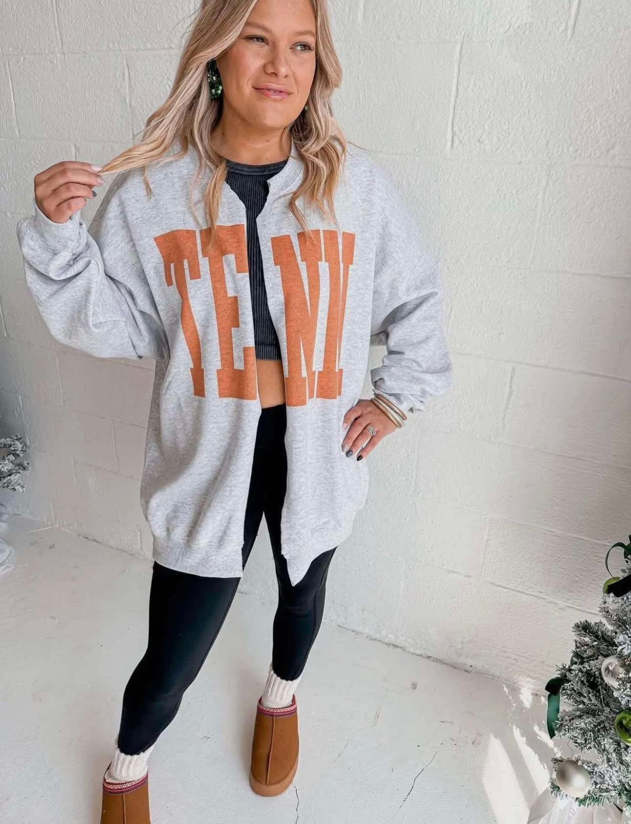 State/school crewneck cardigans