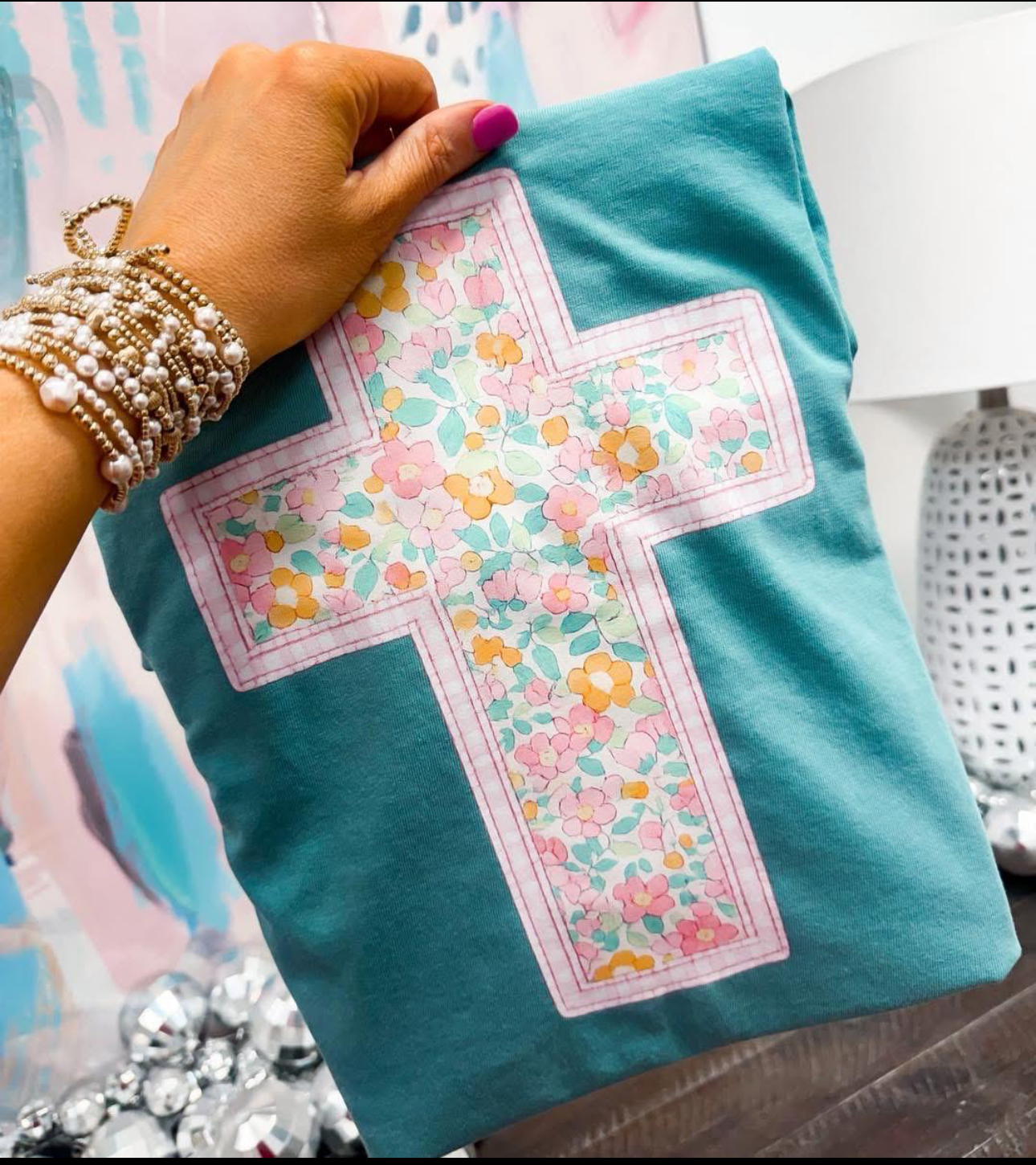 Floral cross tee