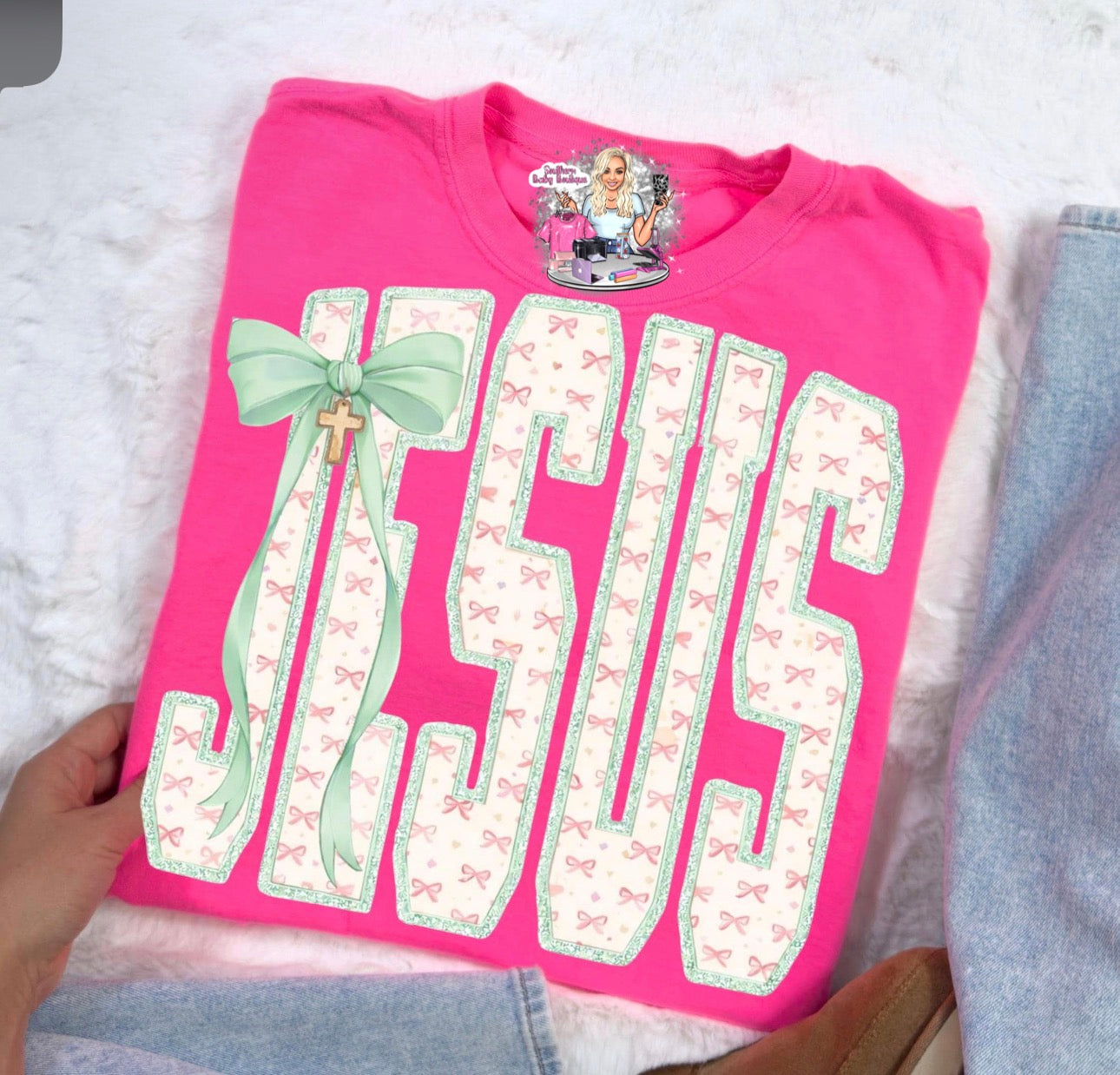 Jesus w/ pink ribbons tee